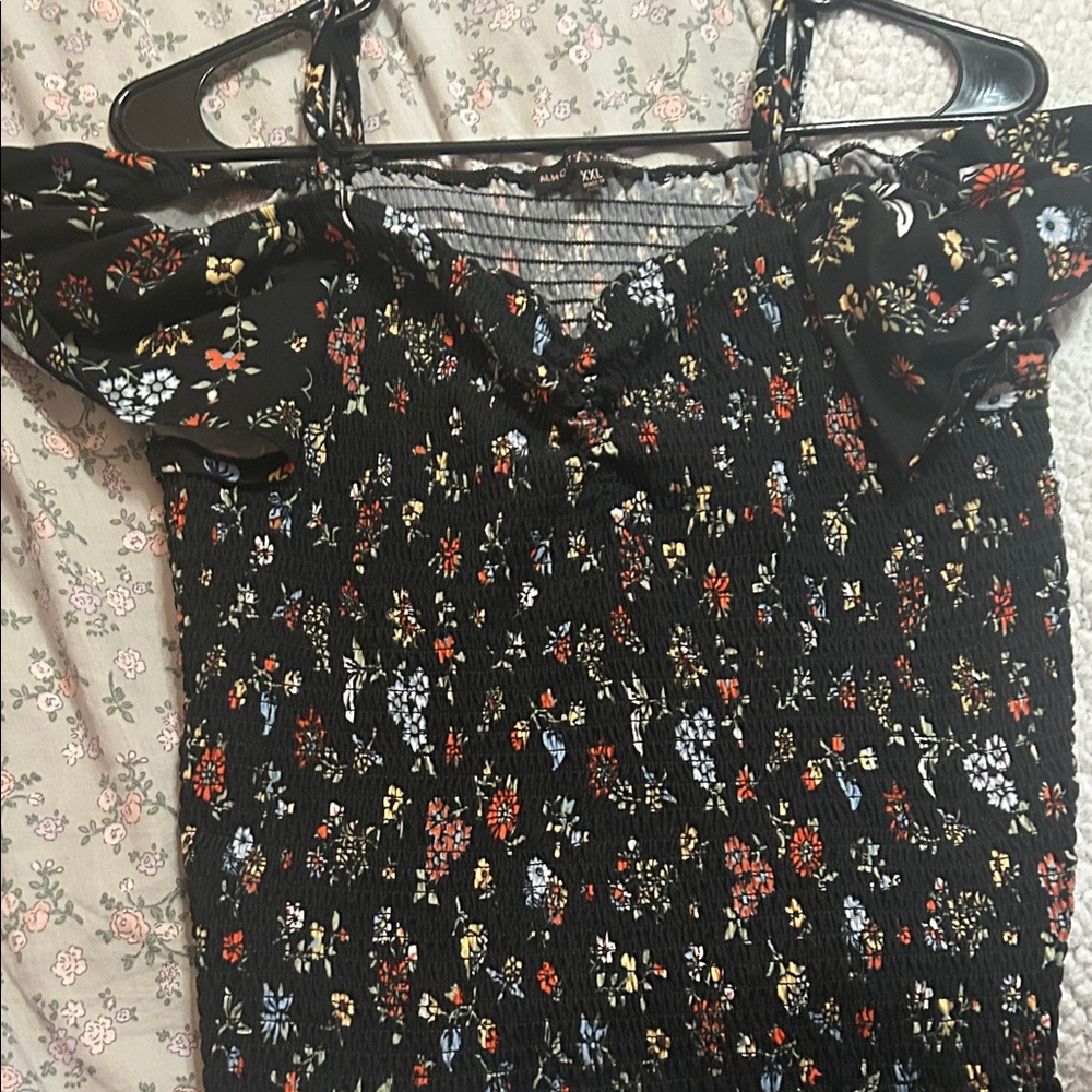 Almost Famous Black Floral Smocked Blouse